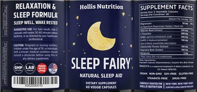 Hollis Nutrition Sleep Fairy source label used in the packaging illustration