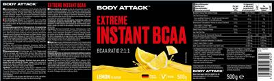 Body Attack Extreme Instant BCAA Lemon Flavour source label used in the packaging illustration