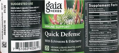 Gaia Herbs Quick Defense source label used in the packaging illustration