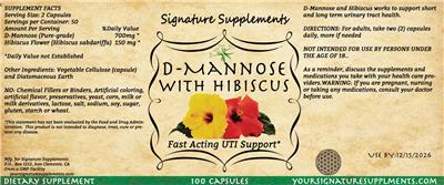 Signature Supplements D-Mannose with Hibiscus source label used in the packaging illustration