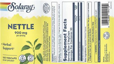 Solaray Nettle 900 mg product packaging