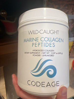 Codeage Wild-Caught Marine Collagen Peptides Unflavored Powder source label used in the packaging illustration