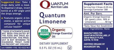 Quantum Nutrition Labs Quantum Limonene source label used in the packaging illustration