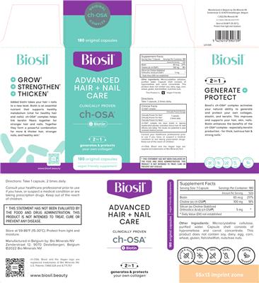 Biosil Advanced Hair + Nail Care source label used in the packaging illustration