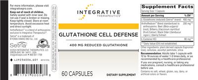 Integrative Therapeutics Glutathione Cell Defense source label used in the packaging illustration