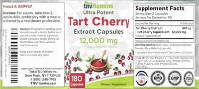 tnvitamins Ultra Potent Tart Cherry Extract Capsules source label used in the packaging illustration