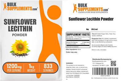 BulkSupplements.com Sunflower Lecithin Powder 1200 mg source label used in the packaging illustration