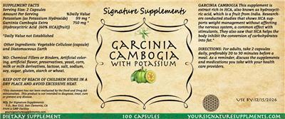 Signature Supplements Garcinia cambogia with Potassium source label used in the packaging illustration