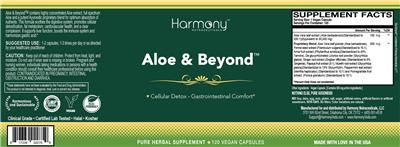 Harmony Nutraceuticals Aloe & Beyond source label used in the packaging illustration