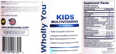 Wholly You Kids Multivitamins source label used in the packaging illustration