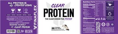 FINAFLEX Clear Protein Cookies and Cream source label used in the packaging illustration
