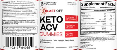 Justified Laboratories Blast Off Keto ACV Gummies source label used in the packaging illustration