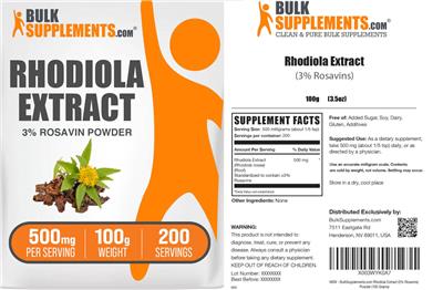 BulkSupplements.com Rhodiola Extract 3% Rosavin Powder 500 mg product packaging