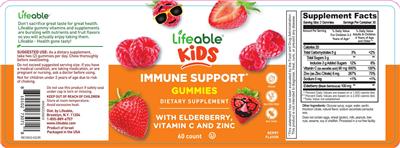 Lifeable Kids Immune Support Gummies Berry Flavor source label used in the packaging illustration