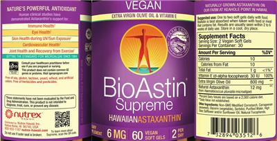 BioAstin Supreme Hawaiian Astaxanthin 6 mg source label used in the packaging illustration