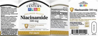 21st Century Niacinamide 500 mg source label used in the packaging illustration