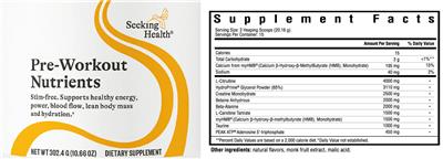 Seeking Health Pre-Workout Nutrients source label used in the packaging illustration