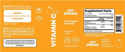 JoySpring Vitamin C + Zinc source label used in the packaging illustration