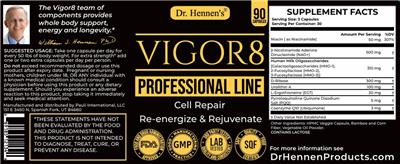 Dr. Hennen's Vigor 8 source label used in the packaging illustration