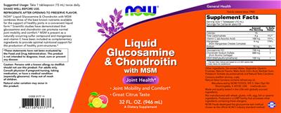 NOW Liquid Glucosamine & Chondroitin with MSM source label used in the packaging illustration