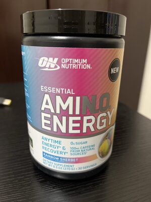 ON Optimum Nutrition Essential AMIN.O Energy Rainbow Sherbet source label used in the packaging illustration