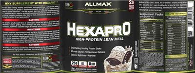 ALLMAX HEXAPRO Cookies & Cream source label used in the packaging illustration
