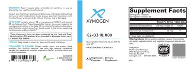XYMOGEN K2-D3 10000 source label used in the packaging illustration
