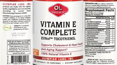 OL Olympian Labs Vitamin E Complete source label used in the packaging illustration