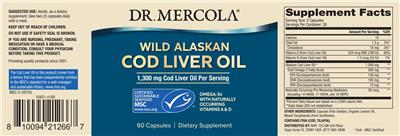 Dr. Mercola Wild Alaskan Cod Liver Oil 1300 mg source label used in the packaging illustration