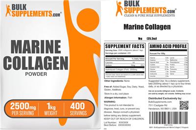 BulkSupplements.com Marine Collagen Powder 2500 mg product packaging